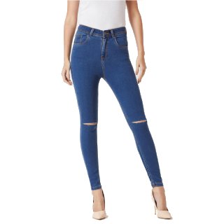 Miss Chase Women Blue Skinny Fit High-Rise Slash Knee Stretchable Jeans at Rs.919